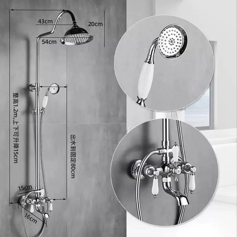 Vintage French Style Dual Handle Tub Faucet Shower