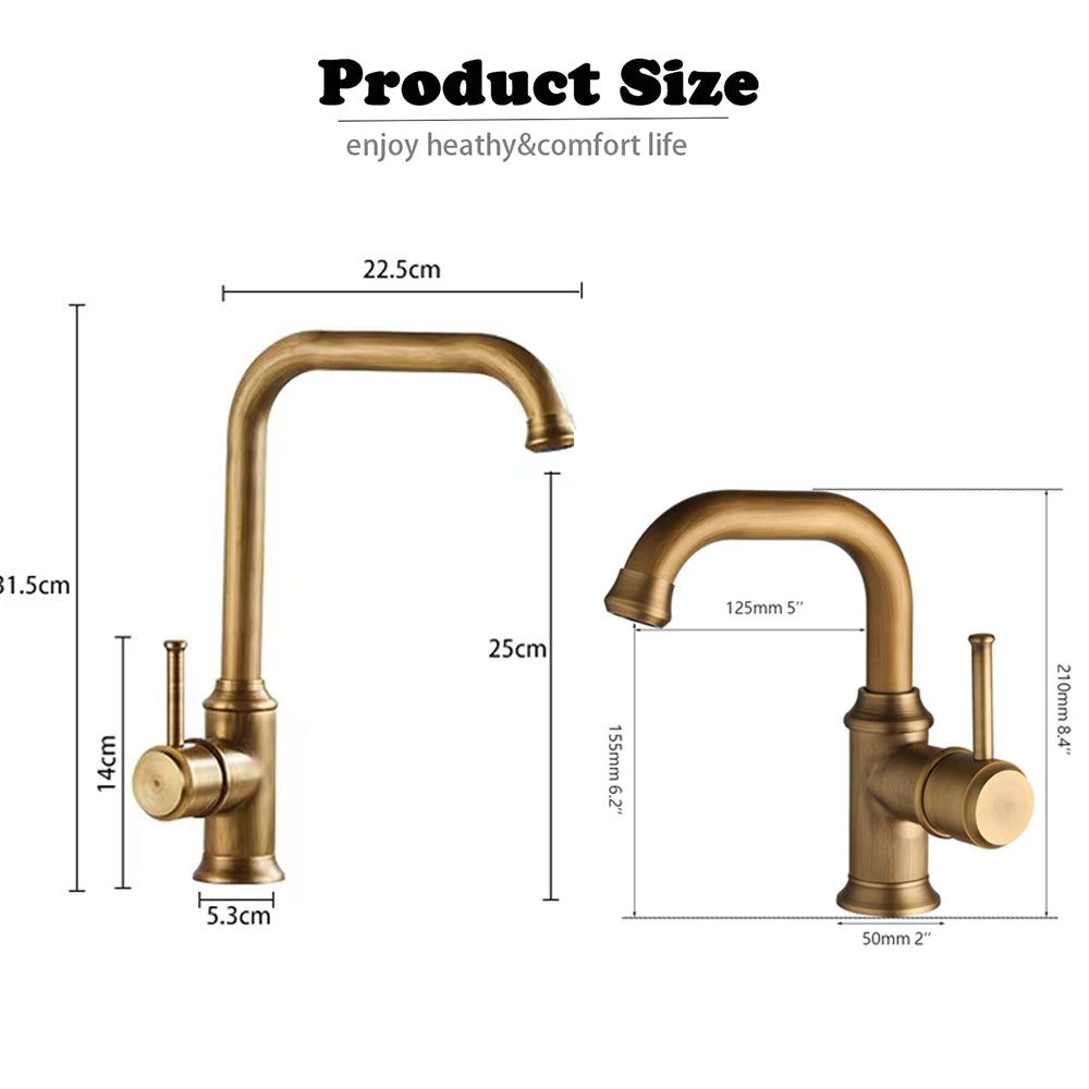 Kemaidi Antique Brass Handle Bathroom Faucets Mixer Tap