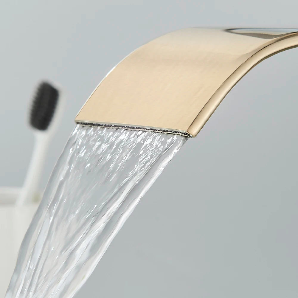 Brushed Gold Basin Sink Faucet Waterfall Outlet Vanity