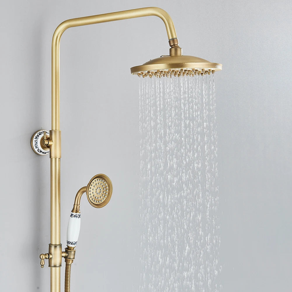 Retro Shower System Antique Brass Rainfall Shower Handheld