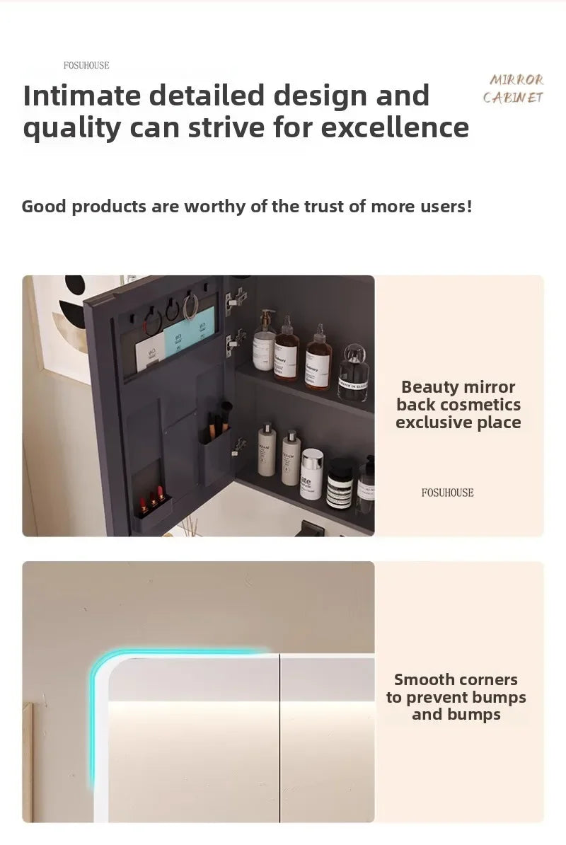 Minimalist Modern Arc-Shaped Smart Bathroom Mirror Cabinets