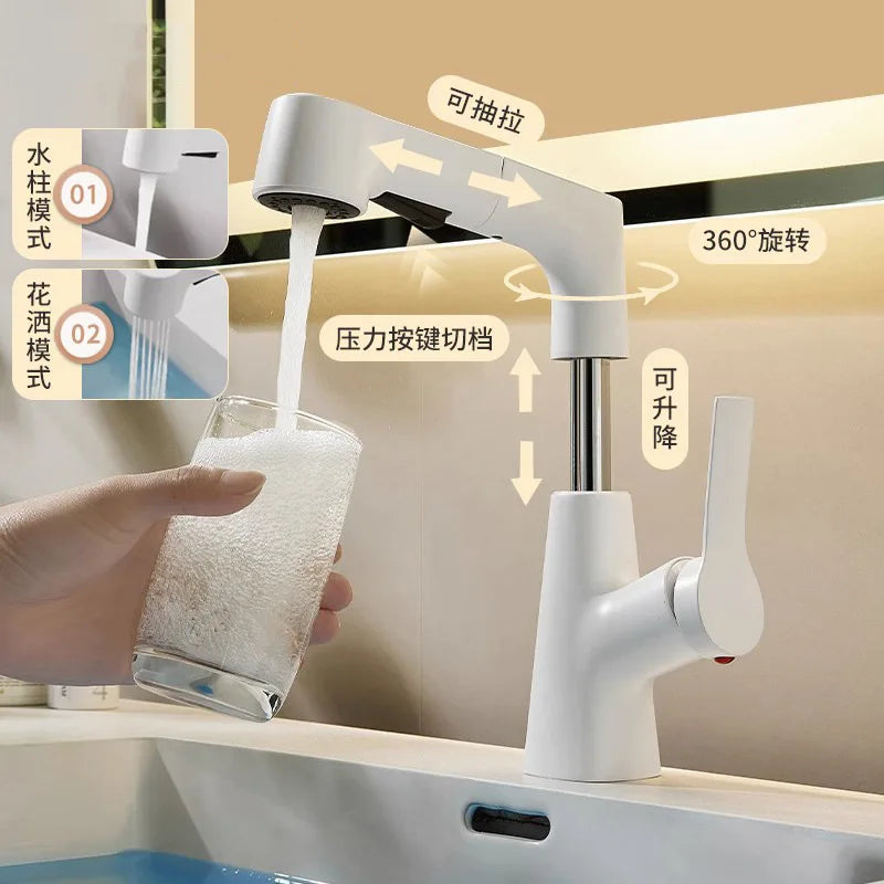 Bathroom Sink Faucet Pull Out Sprayer Handle Hole