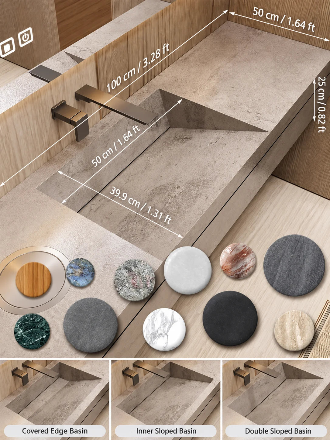 Any Size Custom Luxury Natural Stone Bathroom Vanity