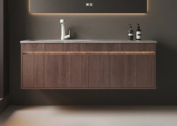 Light Luxury Bathroom Cabinets Rock Slab Integrated Washbasin