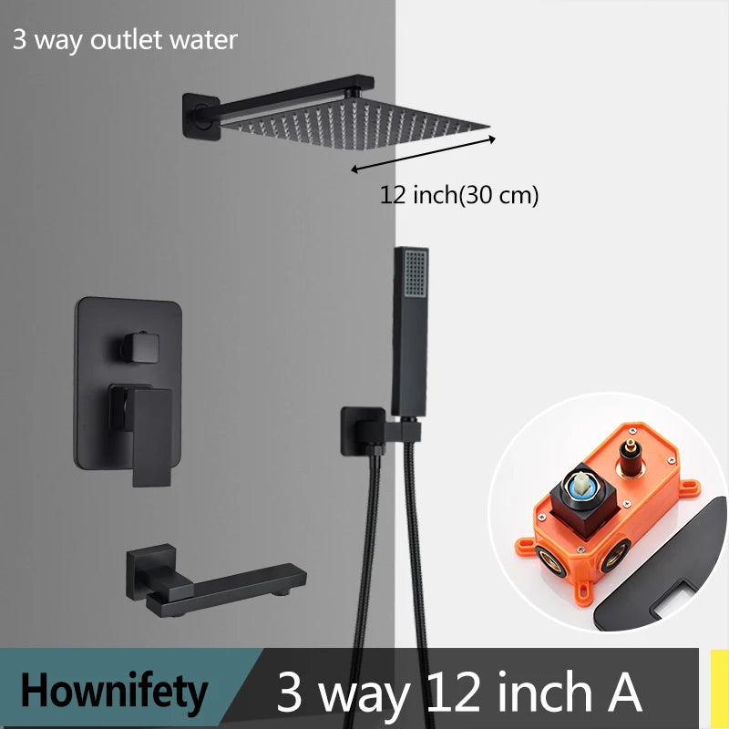 Matte Black Bathroom Shower Faucet Orange Box Rain