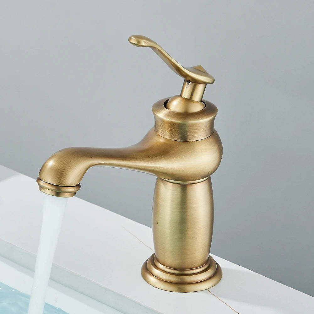 Quyanre Retro Antique Brass Basin Faucet Handle Mixer