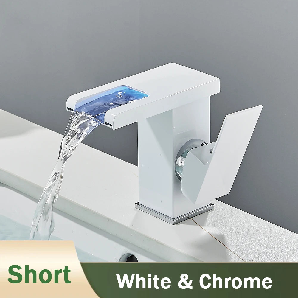 Rozin Led Bathroom Basin Faucet Black Waterfall Sink