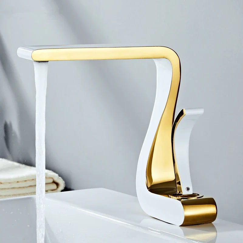 Luxury White Gold Bathroom Mixer Tap Brass Wash