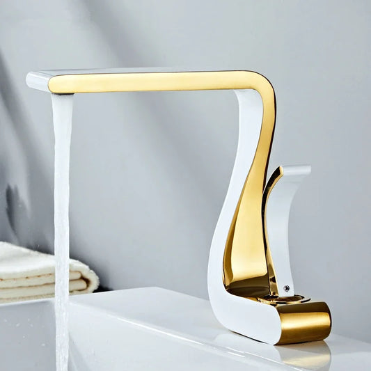 Luxury White Gold Bathroom Mixer Tap Brass Wash