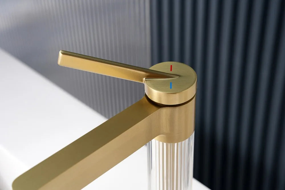 Yellow Bathroom Basin Faucet Acrylic Brass Cold Water
