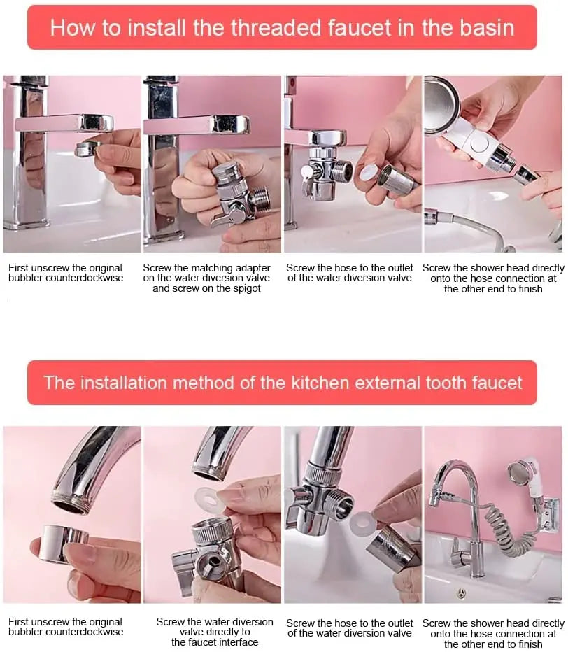 Black Silver Faucet Extender Shower Head Sink Basin