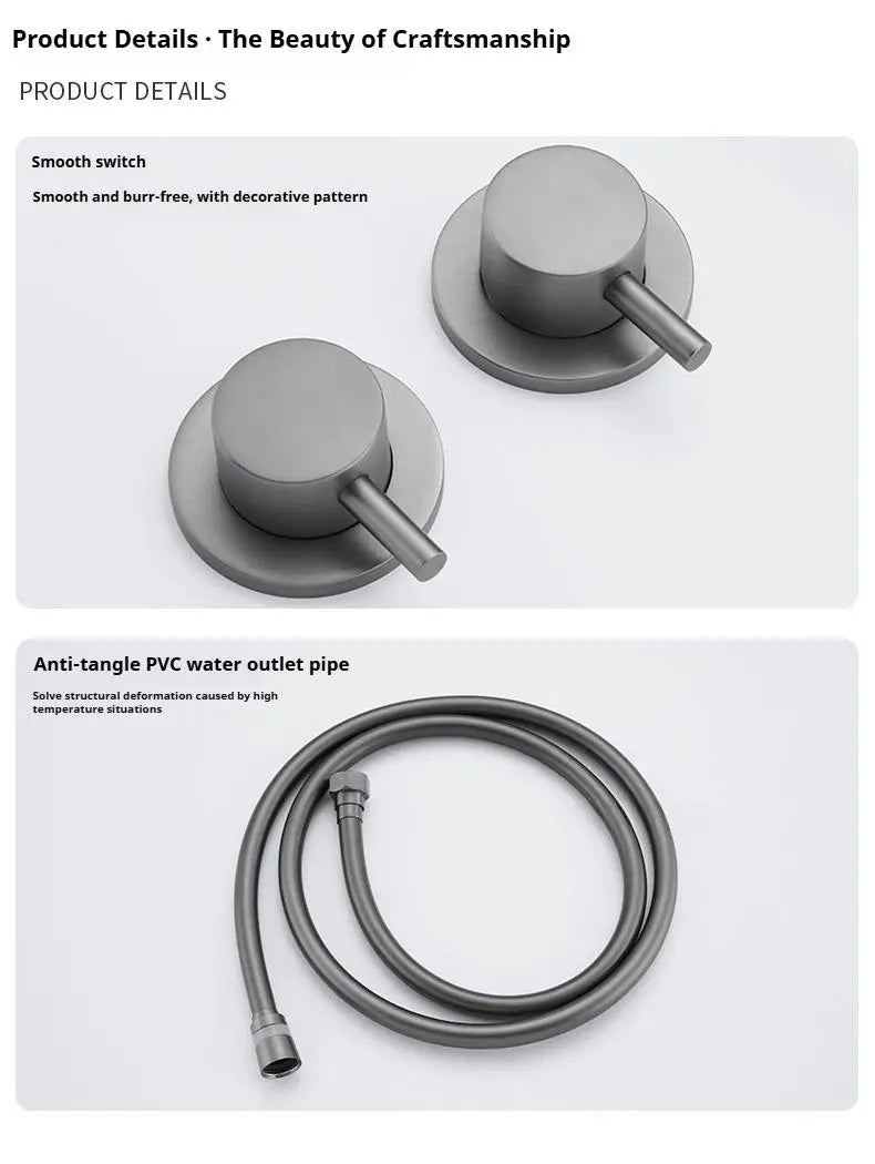 Brushed Gold Concealed Wall-Mounted Bathtub Faucet Gun Grey