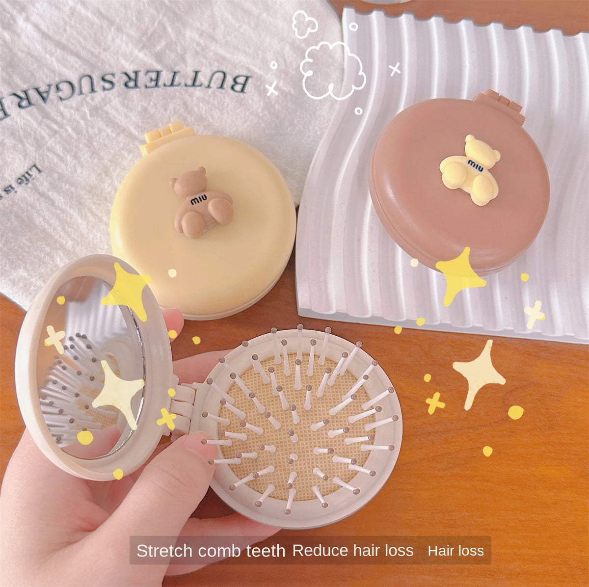 Cute Cartoon Foldable Comb Makeup Mirror Air Cushion