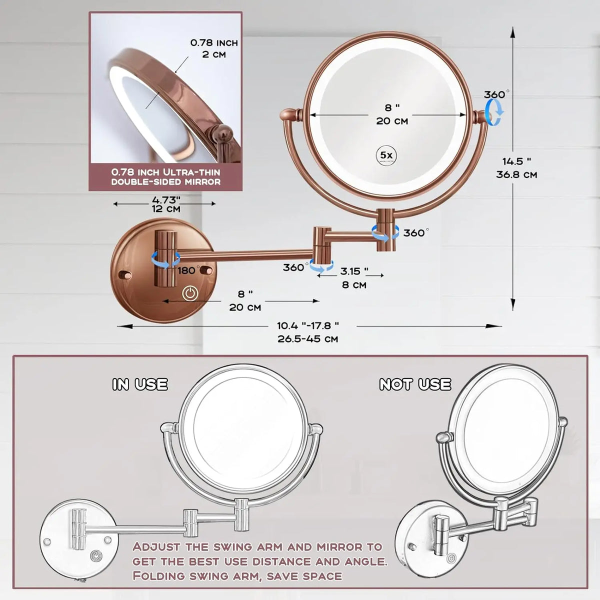 10x Magnifying Led Makeup Mirror Touch On Dual