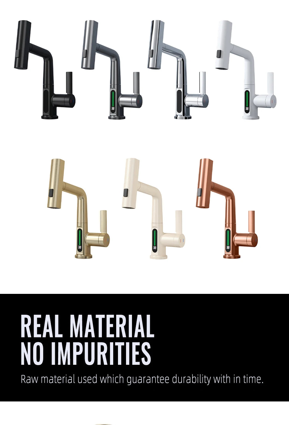 Brushed Gold Basin Faucet Lifting Pull Down Digital