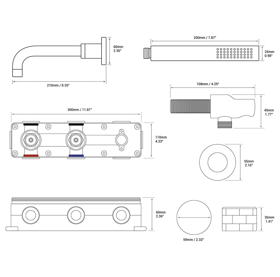 Farrete Concealed Wall-Mounted Bathtub Faucet Gun Grey All-Copper