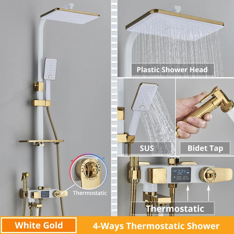Bath Thermostatic Digital Display Shower Faucet Rain Shower
