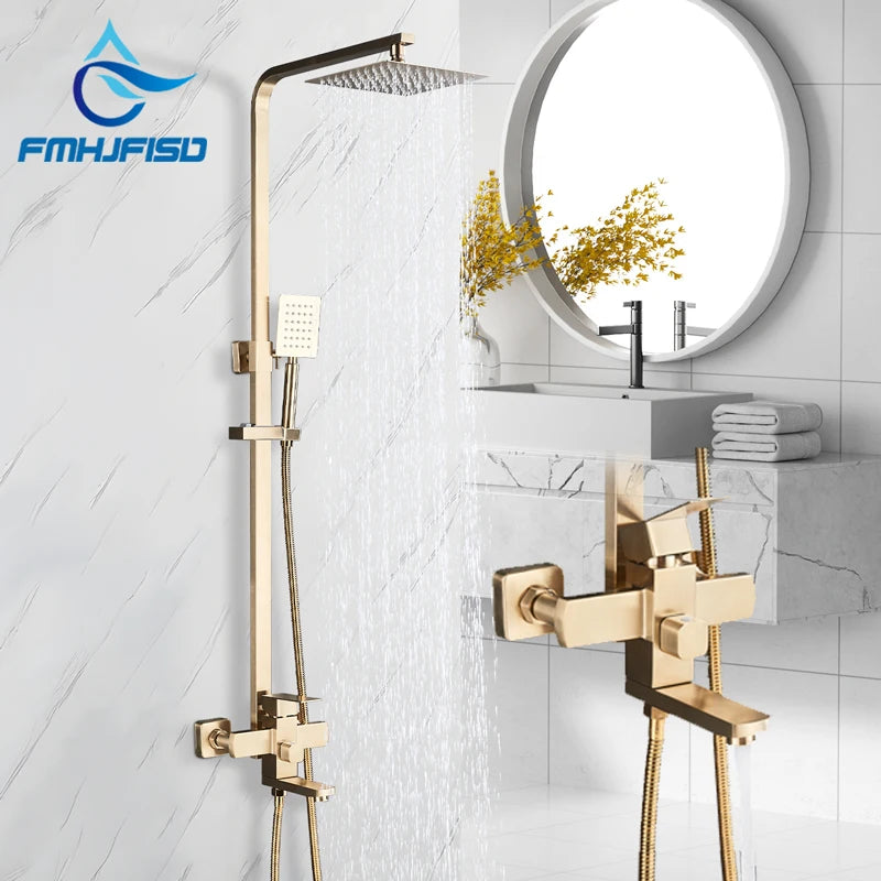 Brushed Gold Bathroom Shower Faucet Brass Bath Faucet