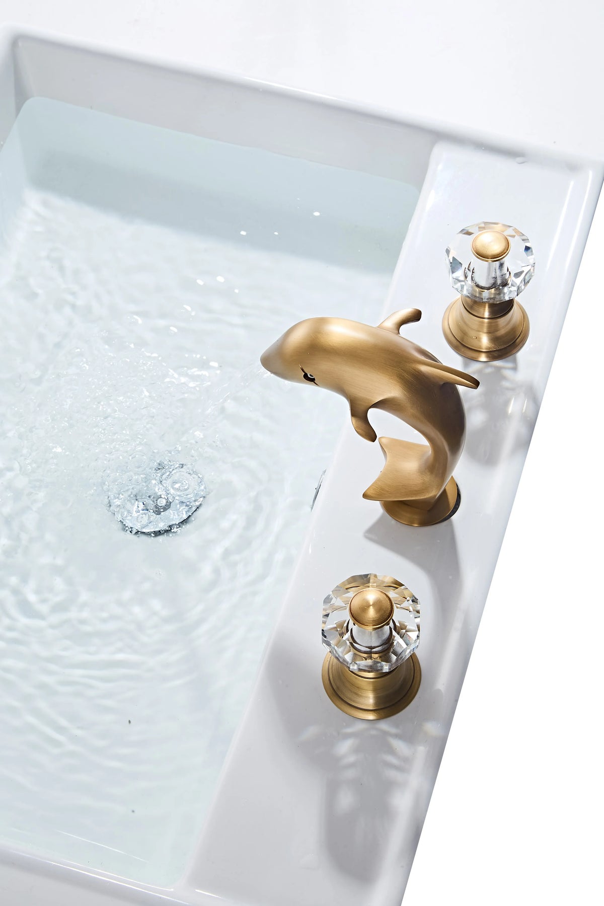 3pcs Golden Bathroom Basin Faucet Crystal Handle Widespread