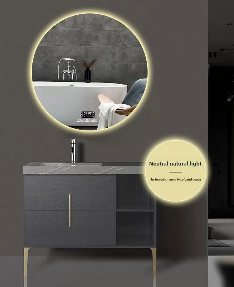 Round Smart Bathroom Mirror Wall-Mounted Led Light Touch