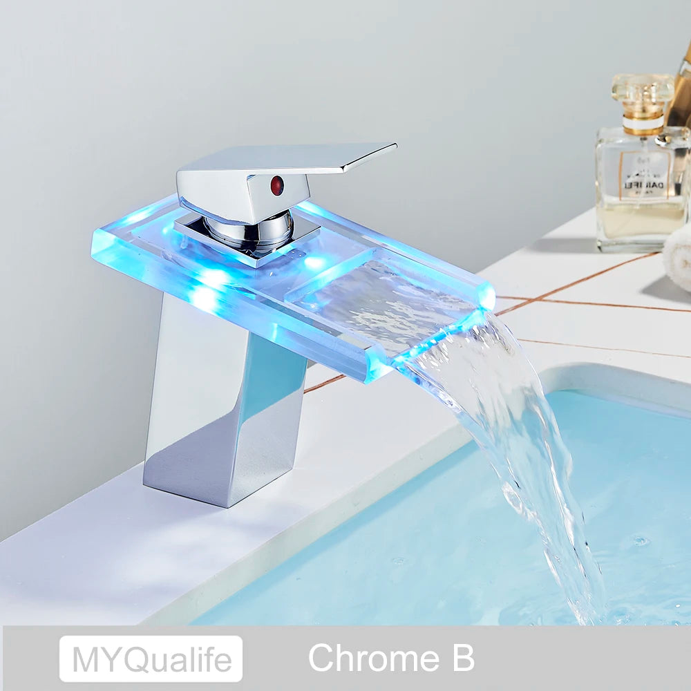 Luxury Led Color Changing Waterfall Basin Sink Faucet