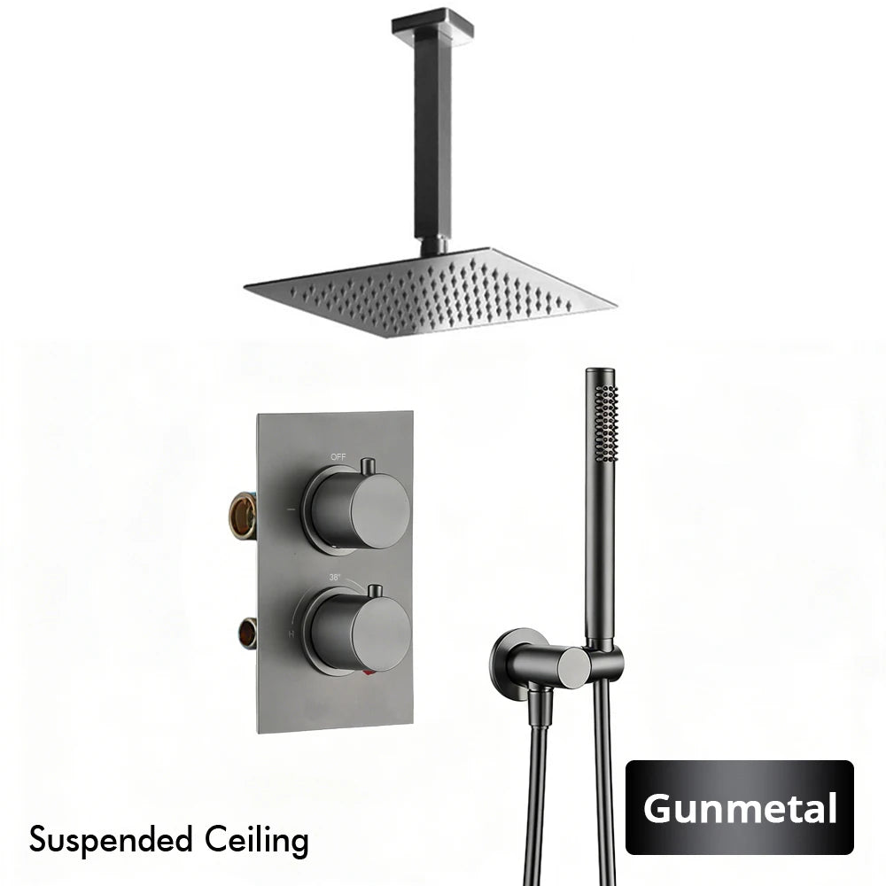 Bathroom Faucet Dial Way Brushed Gold Thermostat Shower