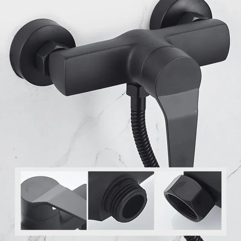 Black Bathroom Shower Faucet Wall-Mounted Mixer Valve Handle