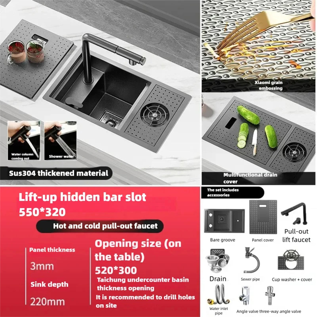 Cup Washer Hidden Bar Sinks Lid Multifunctionalstainless Steel
