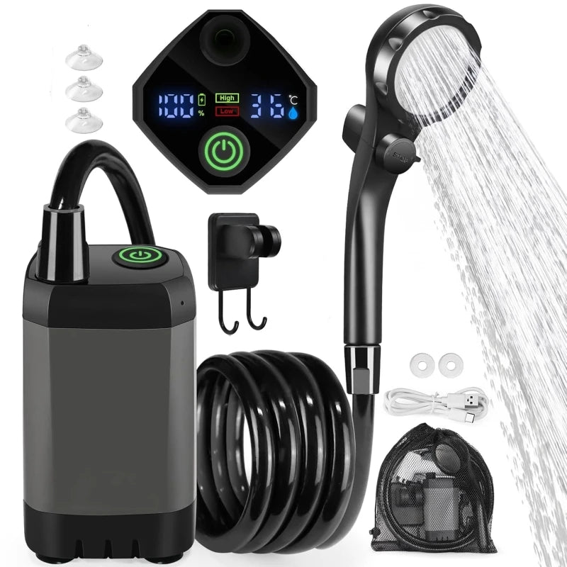 Camping Shower Equipment 6000mah Rechargeable Led Display Screen