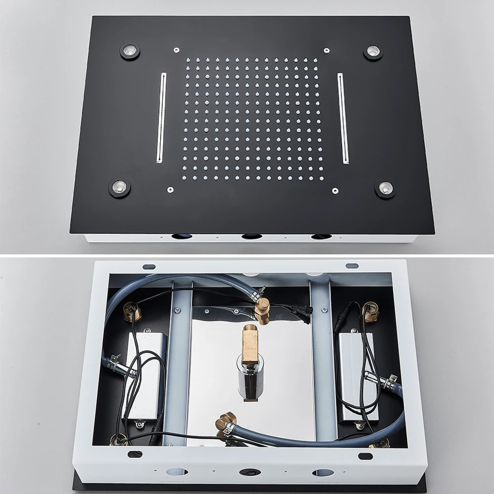 Black Thermostatic Bathroom Shower Faucet Remote Led Rainfall