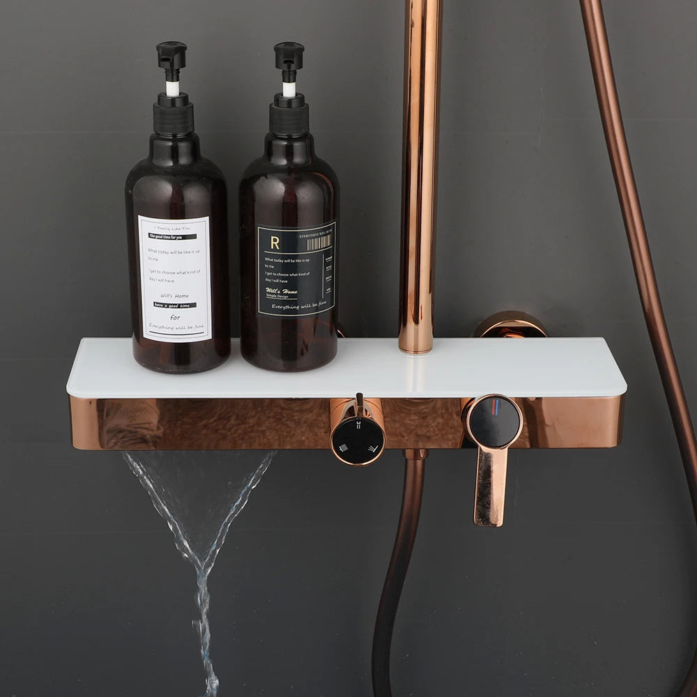 Kemaidi Rose Gold Bathroom Shower Rainfall Cold Control