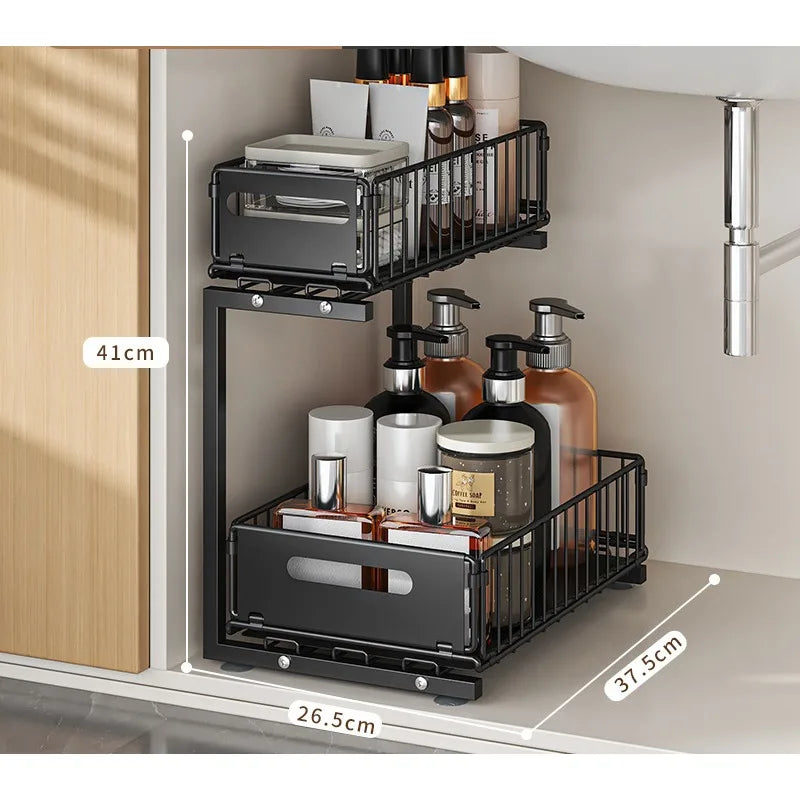 Layer Pull Out Cabinet Organizer Adjustable Storage Under-Sink