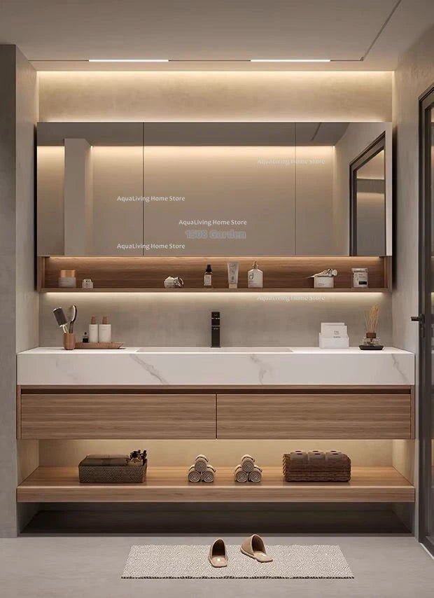 Luxury Rock Plate Bathroom Cabinets Intelligent Mirror Wash