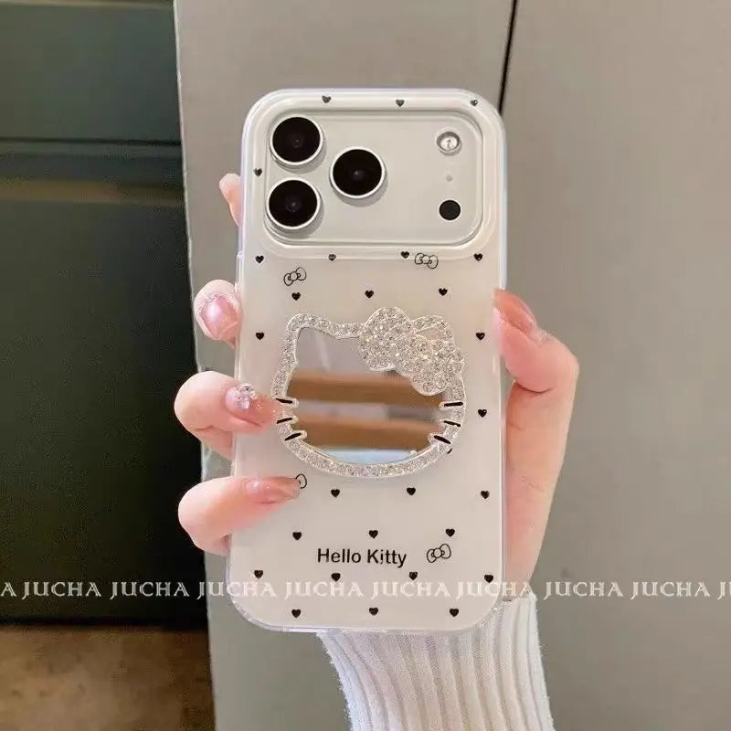 Cartoon Cat Makeup Mirror 3d Bow Case Iphone