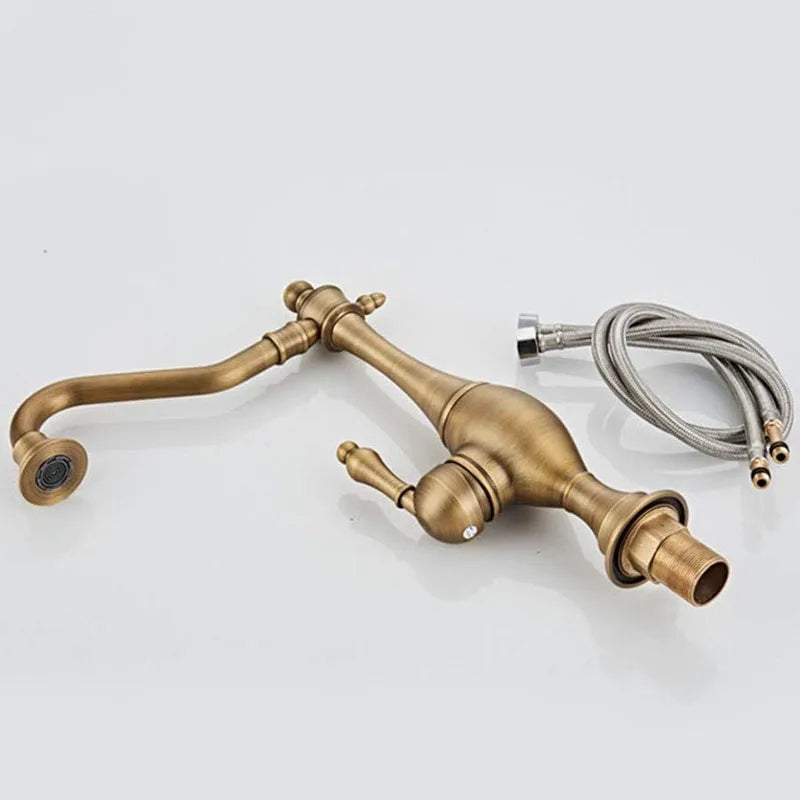 Antique Brass Faucet Handle Deck Mount 360 Rotating