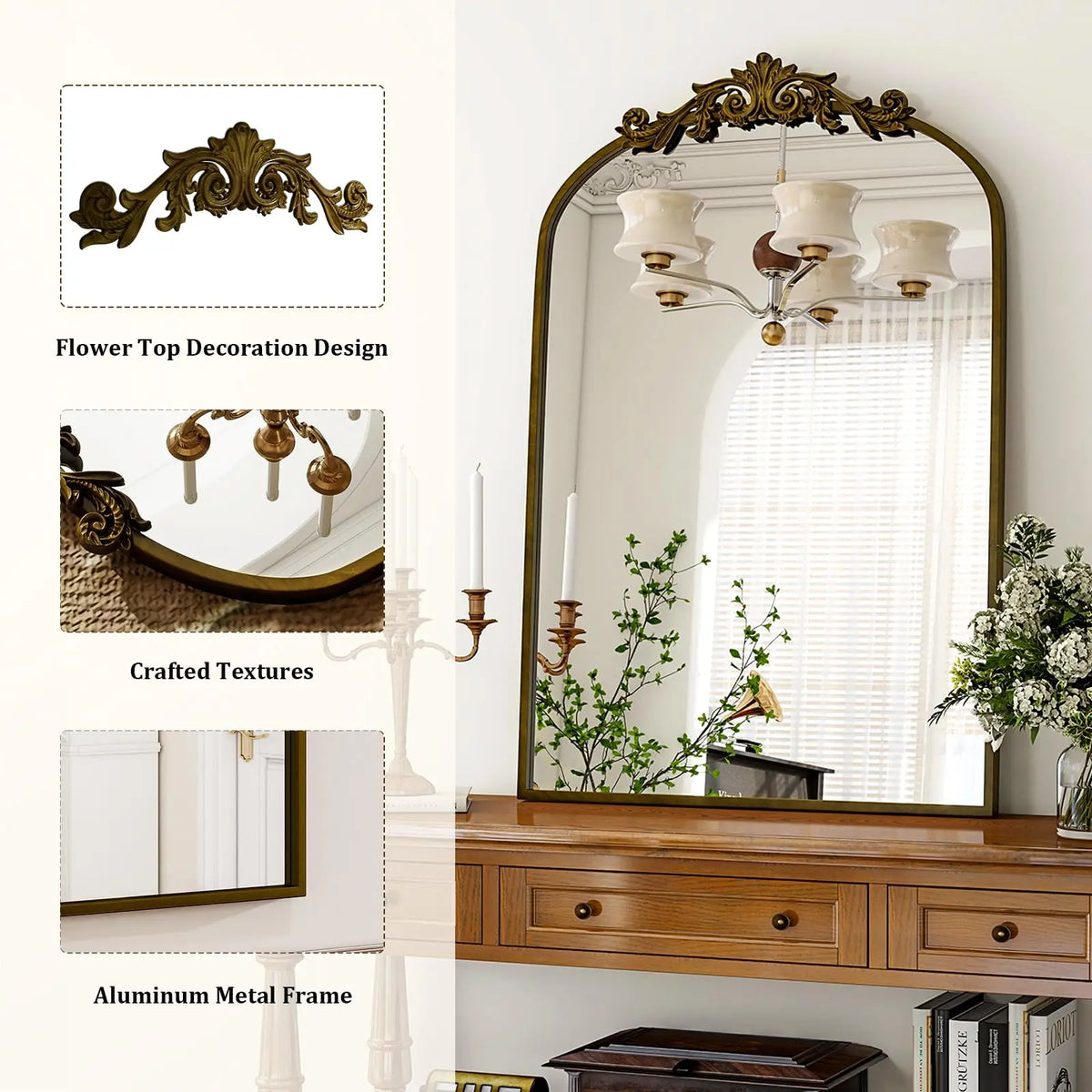 Beautypeak Vanity Wall Mirror Decorative Vintage Arch Bathroom