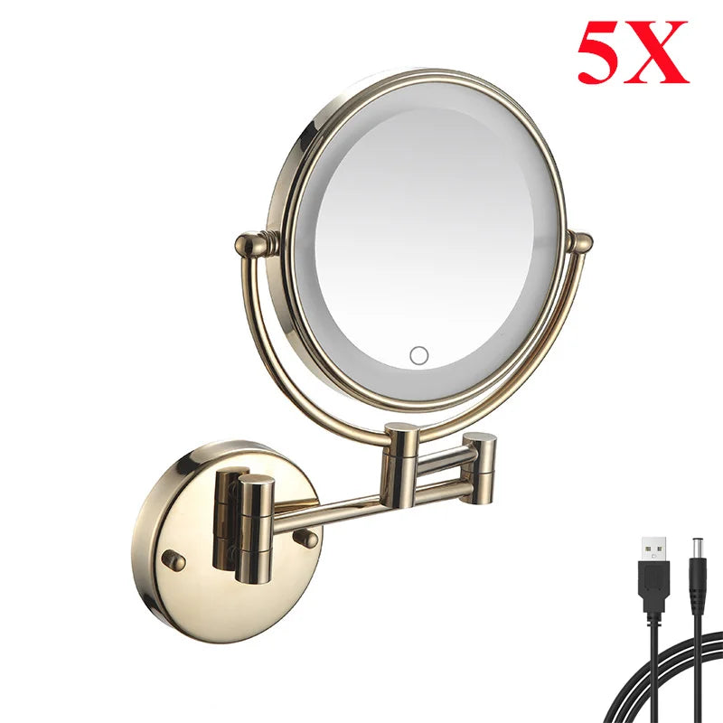 Charger Touch Led Folding Bathroom Mirrors 5x Magnifying