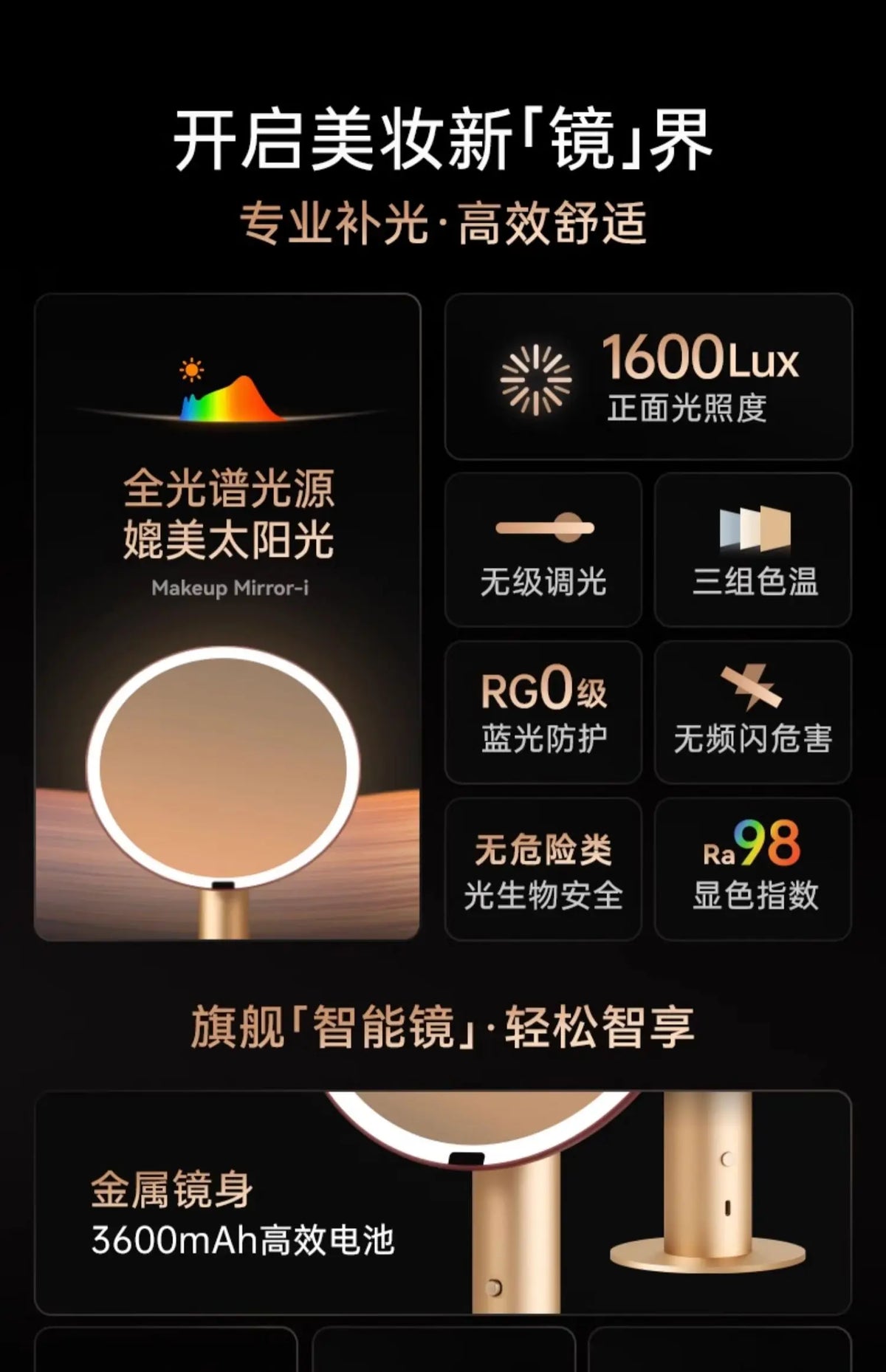 Muid Metal Mirror Desktop Led Smart Vanity Mirror