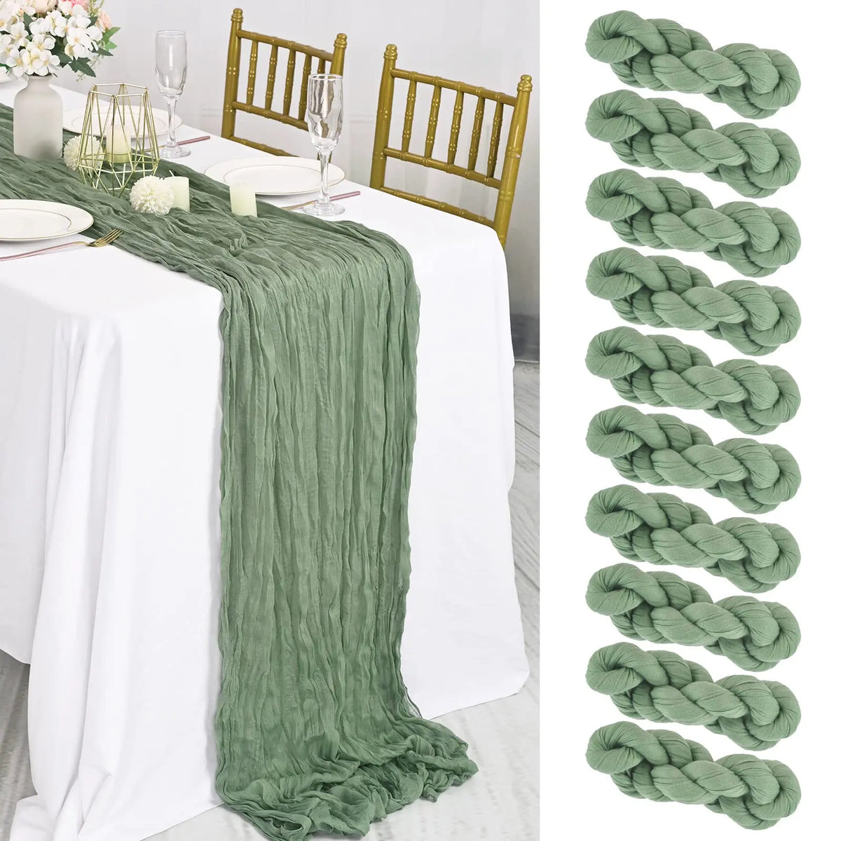 6-72pcs Sage Green Cheesecloth Table Runners Boho Gauze