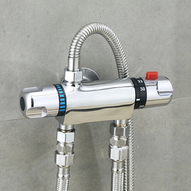 Chrome Brass Thermostatic Shower Faucet Mixer Valve Dual