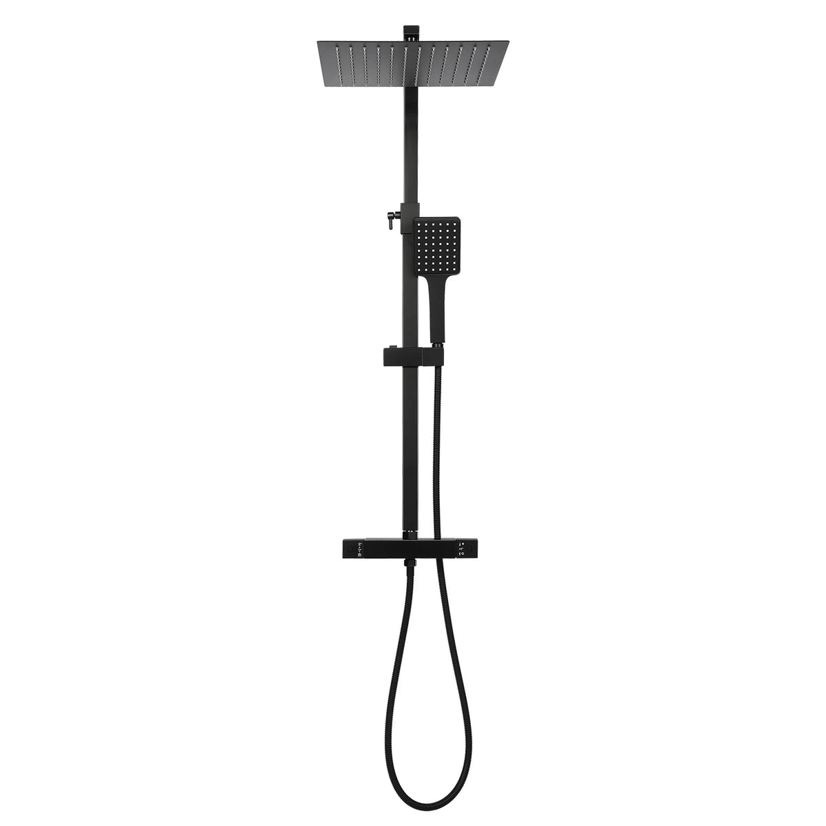 Black Rainfall Shower Thermostat Bathroom Wall Mounted 30cm