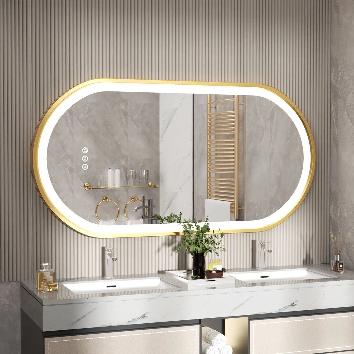Large Led Oval Bathroom Mirror Stepless Dimmable Lighted
