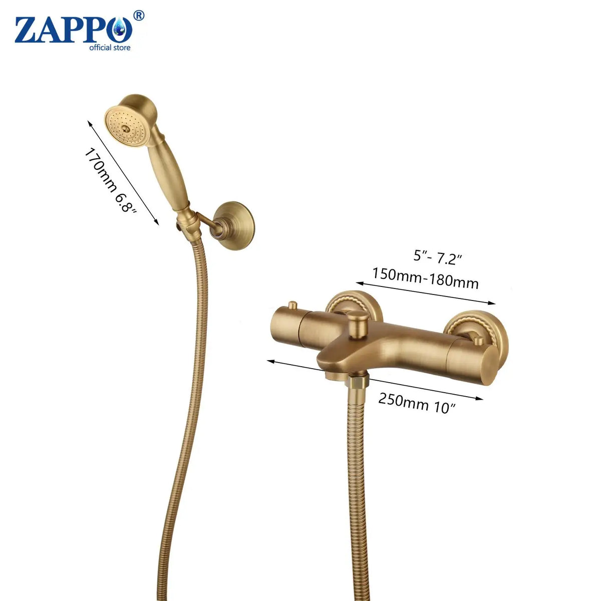 Zappo Antique Brass Bathroom Thermostatic Shower W/ Rainfall