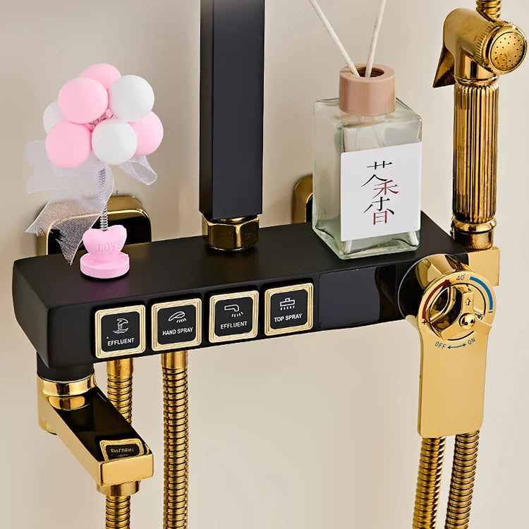 Luxury Thermostatic Bathroom Shower System White Gold Brass