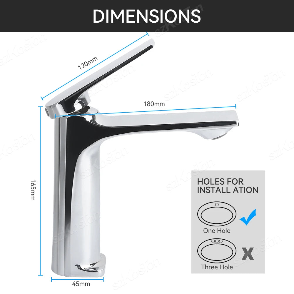 Brass Core Modern Bathroom Sink Faucet Handle Deck