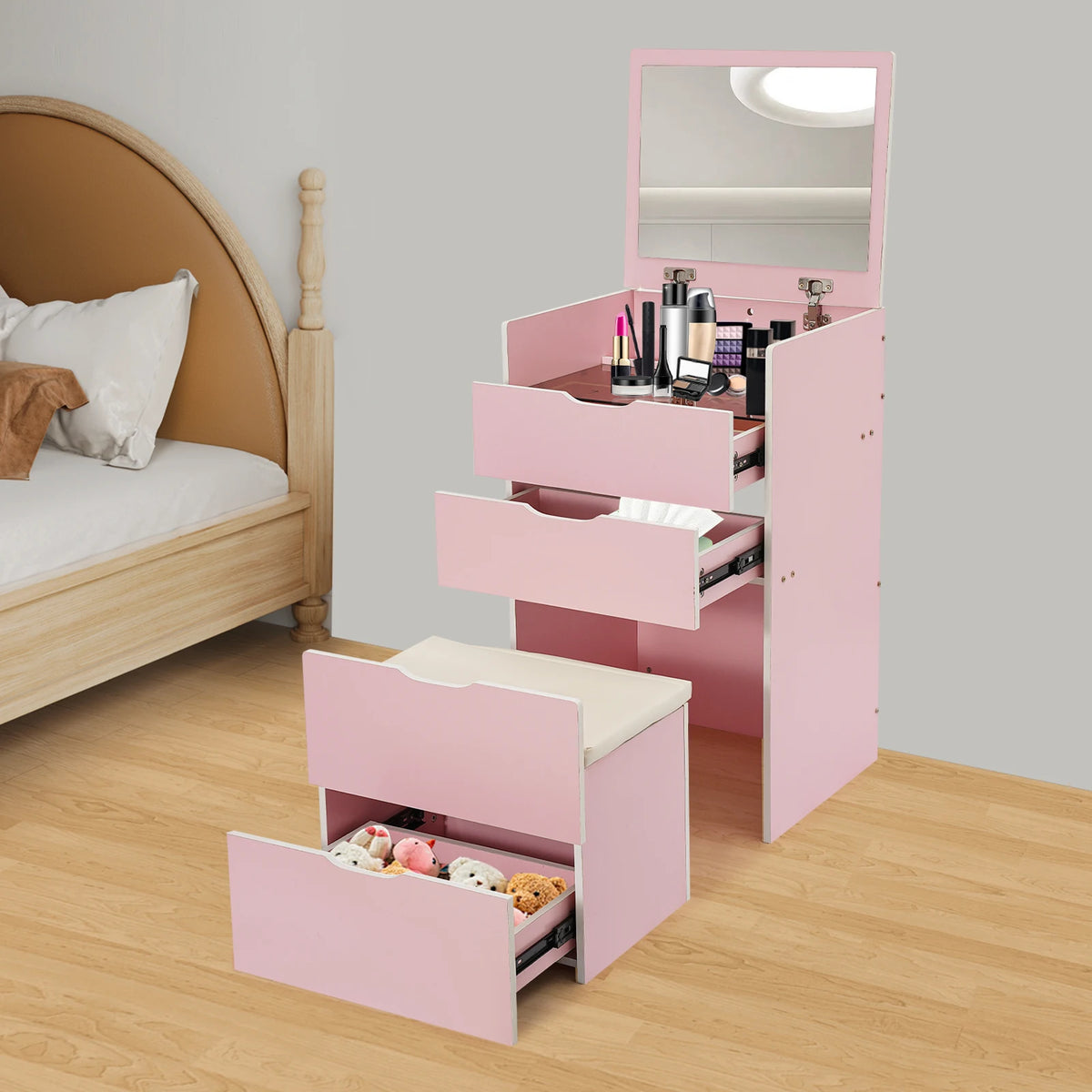 Makeup Vanity Table Drawers Dressing Table Foldable Mirror
