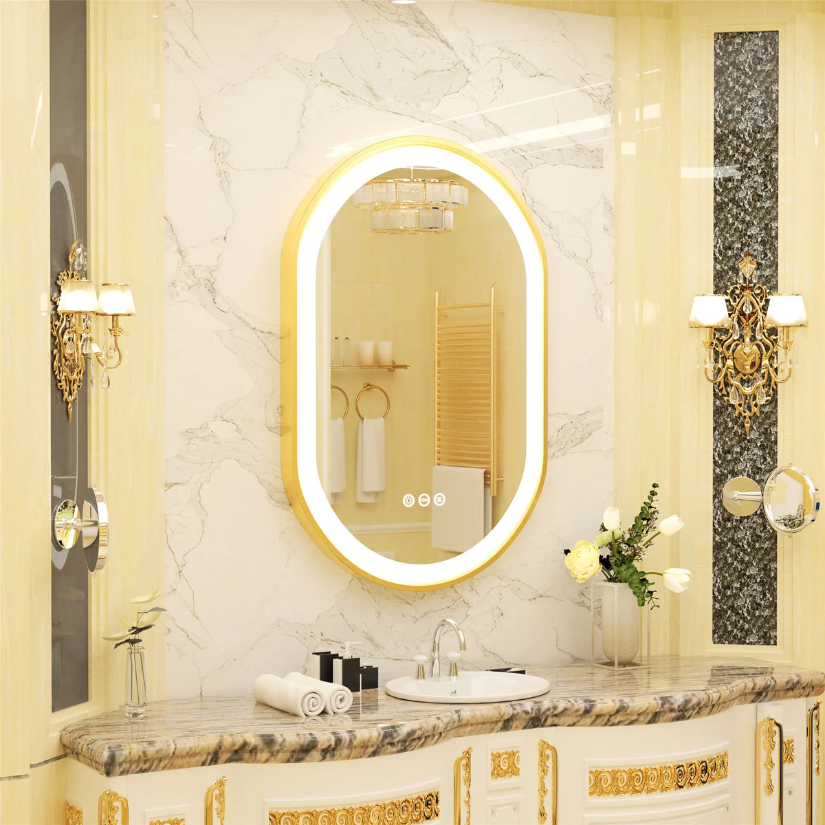 Large Led Oval Bathroom Mirror Stepless Dimmable Lighted