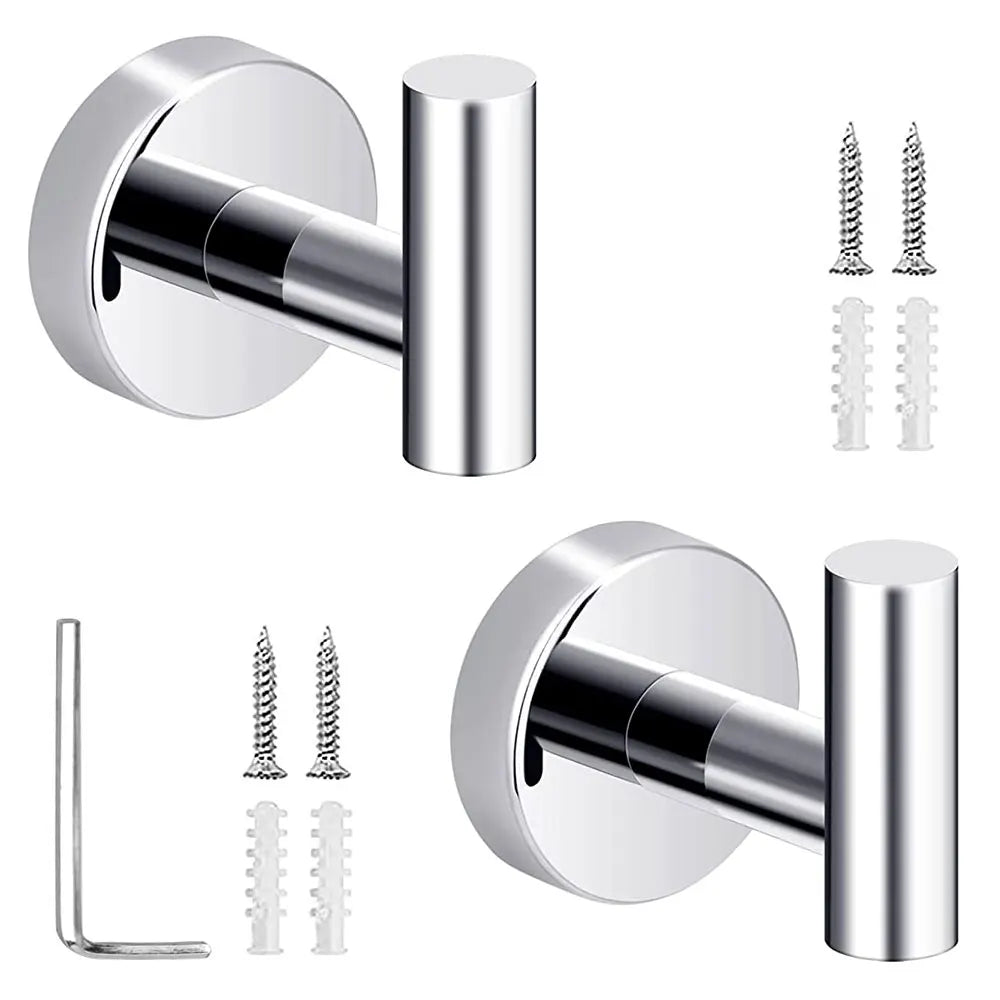 2pcs Polished Bathroom Towel Hooks Stainless Steel Coat