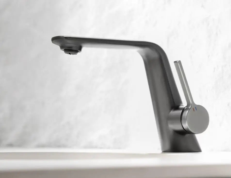 Brass Brushed Gold Gray Modern Bathroom Sink Faucet