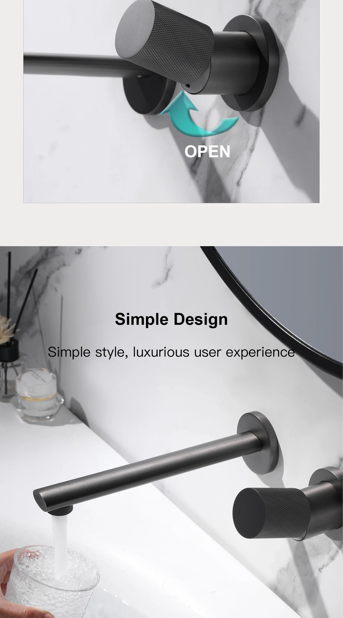 Luxruy Rose Gold Brass Wall-Embedded Bathroom Faucet 2hole